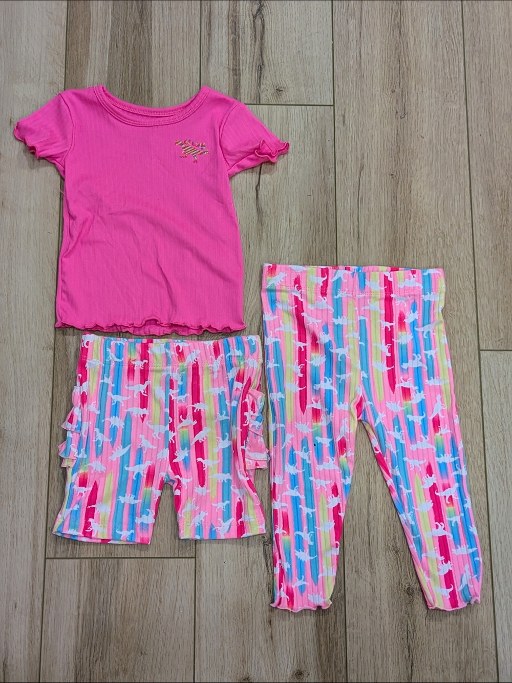 dELiA*s Girls Pink Dinosaur Ribbed Set - Top, Shorts & Leggings